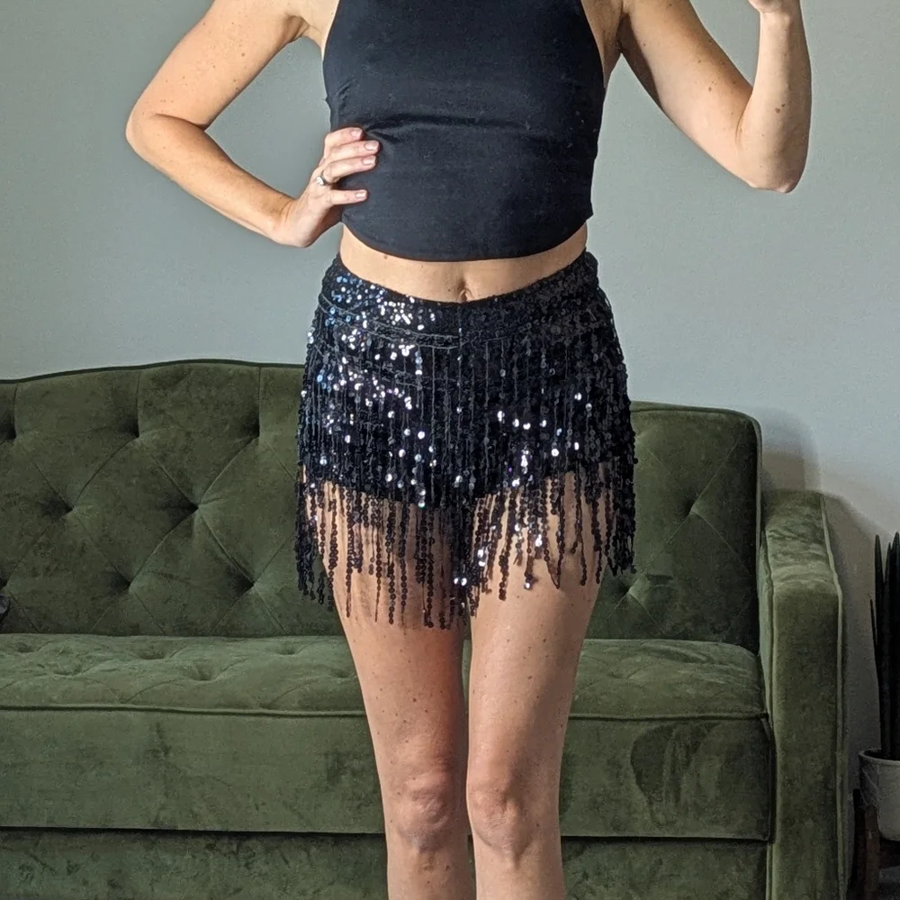 Sequin Hot Pants Shorts Halloween Costume Size Small Women's Black Sparkle Party - Picture 4 of 6